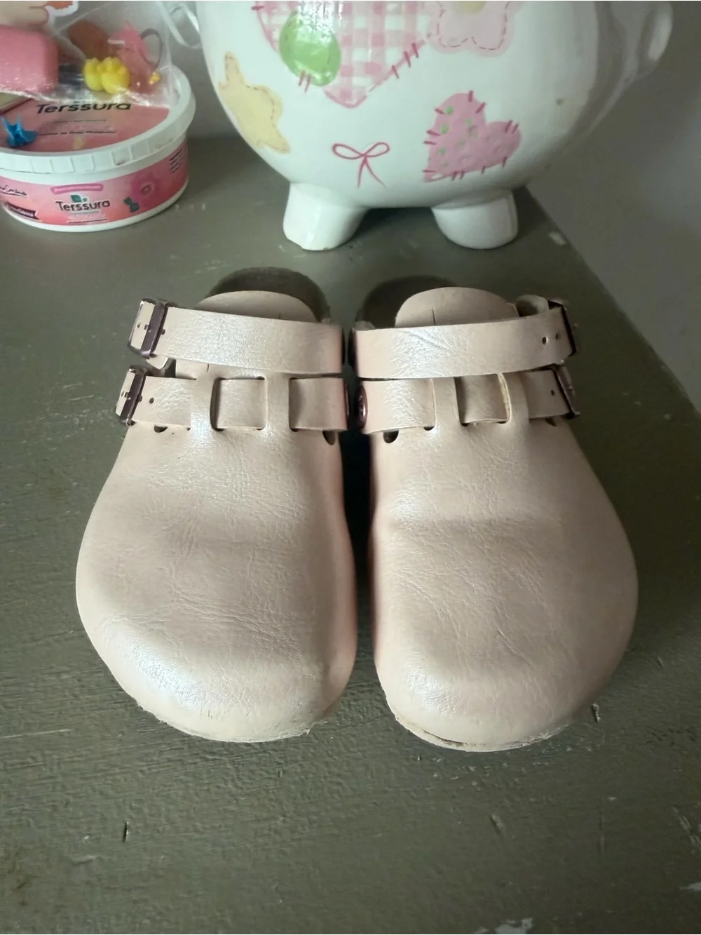 Birkenstock Kids Pale Pink Leather Buckle Clogs